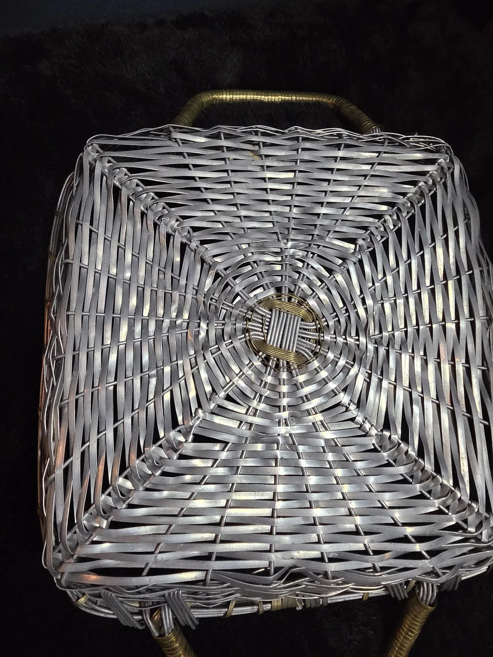 Vintage Aluminum And Brass Woven Basket For 10x10 Pyrex Dish